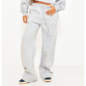 NWT PrettyLittleThing Gray Marl Wide Leg Sweatpants Joggers Drawstring 12